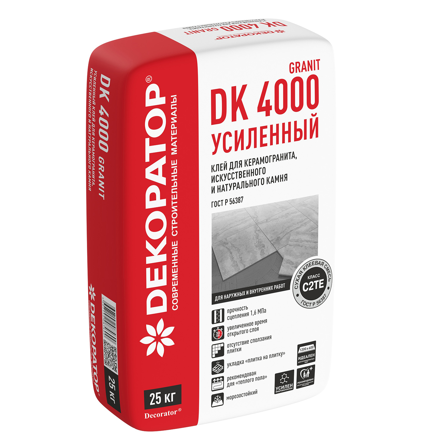 7f6cb77efbe711e97e9e001e67b307c1_f1ea833465fa11f094f200155d000500 Клей для керамогранита, тяжелых плит, натурального камня Декоратор DK 4000 GRANIT (25кг) (56шт) — изображение 1
