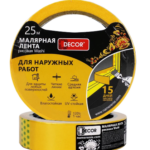 Малярная лента 25х25м, оранж., для наружных работ DЕCOR (791-2525)(99шт/уп)